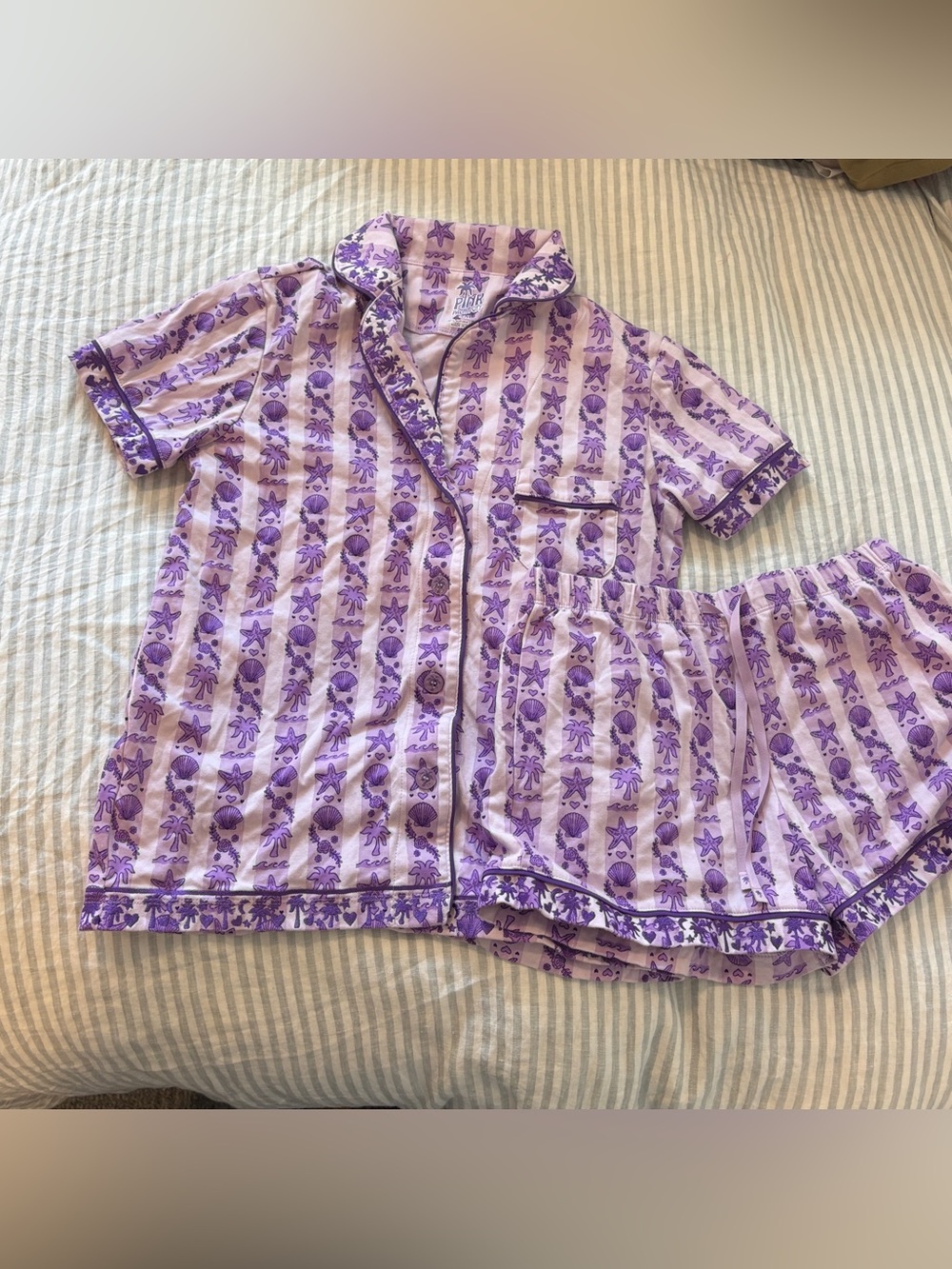 PINK Lavender Floral-Stripe Short Pajama Set